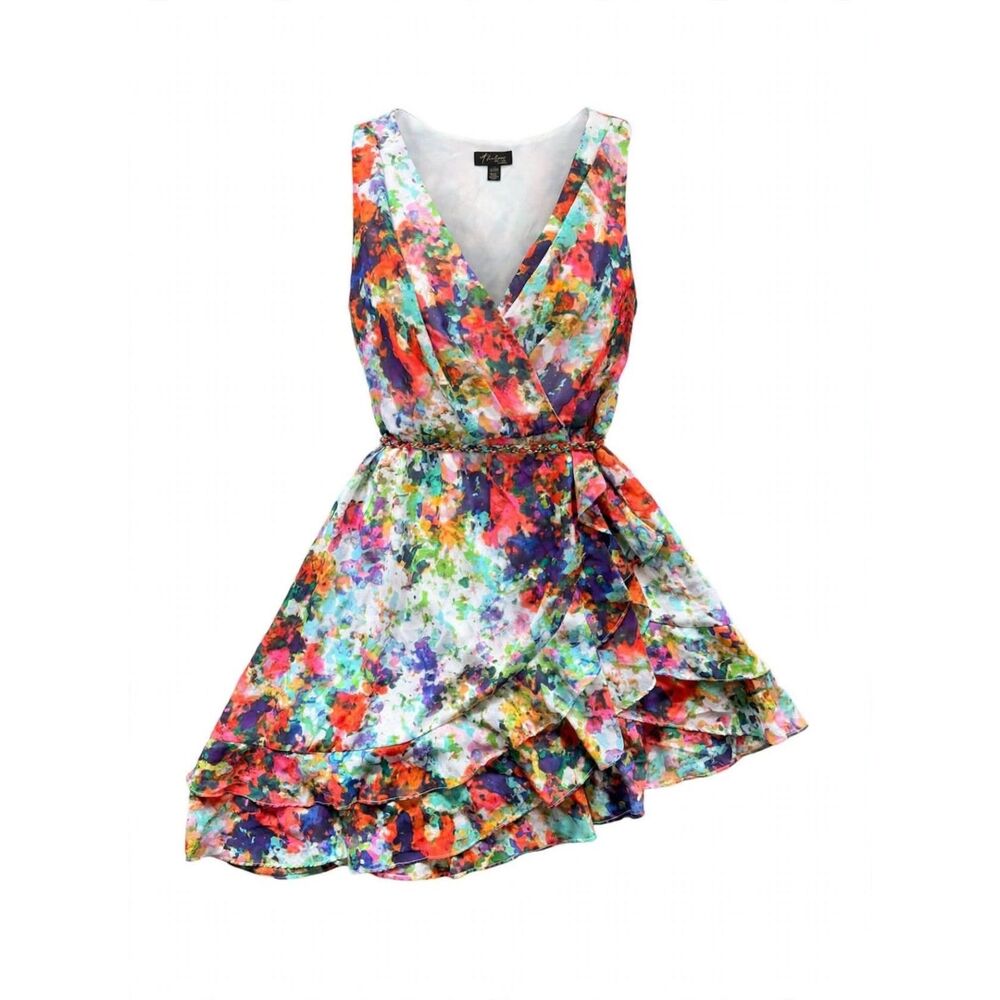 Thalia Sodi Multicolor Floral Wrap Mini Dress L